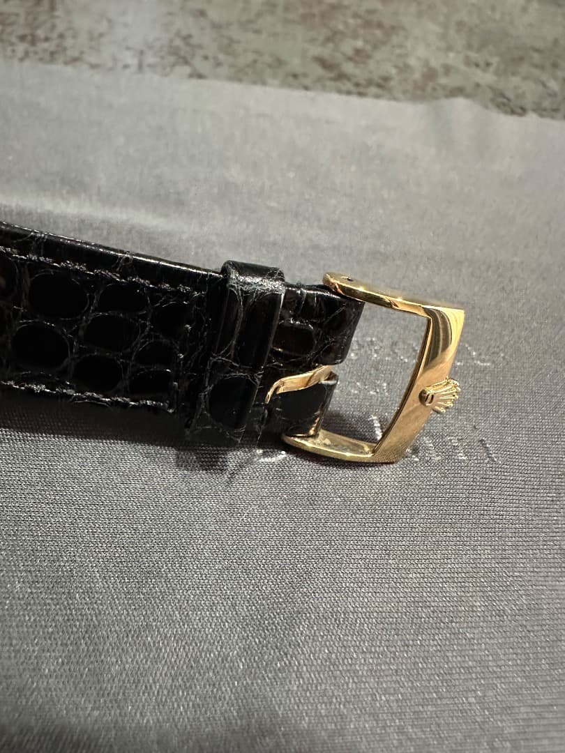 ロレックス クロコ黒レザー 時計バンド 18金無垢ゴールドバックル