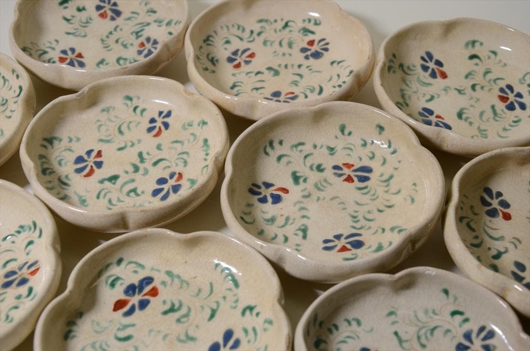 明治時代　京焼　色絵花唐草小皿　骨董品　アンティーク　食器