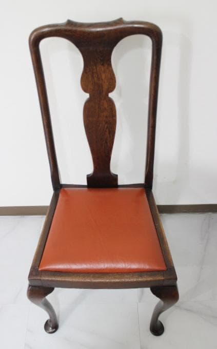 イギリス アンティーク クイーン アン様式 猫脚 本革 オーク材 チェア 椅子
