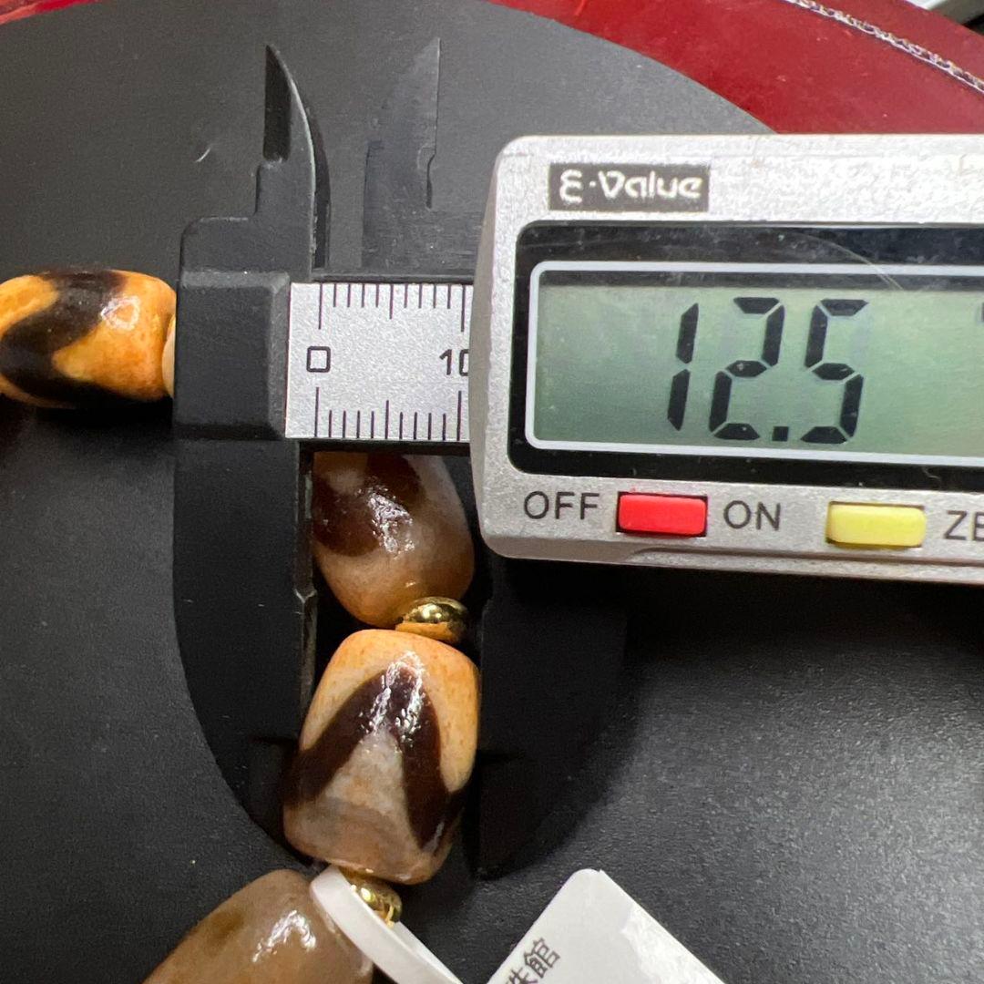 限定 チベット高油メノウ玉髓 朱砂 牙黄 虎牙天珠ブレスレット遵型 茶色 透明感