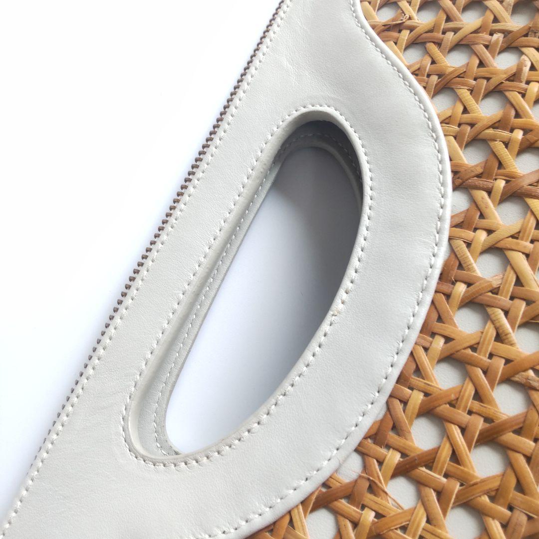 美品ペリーコ ANELLI CEST ラフィア レザー ハンドバッグ アイボリー