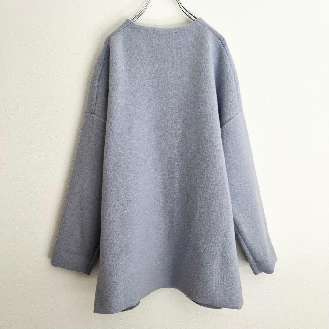 定価3.52万 ビアズリー ニットコート ブルー 洗えるコート 春先まで活躍