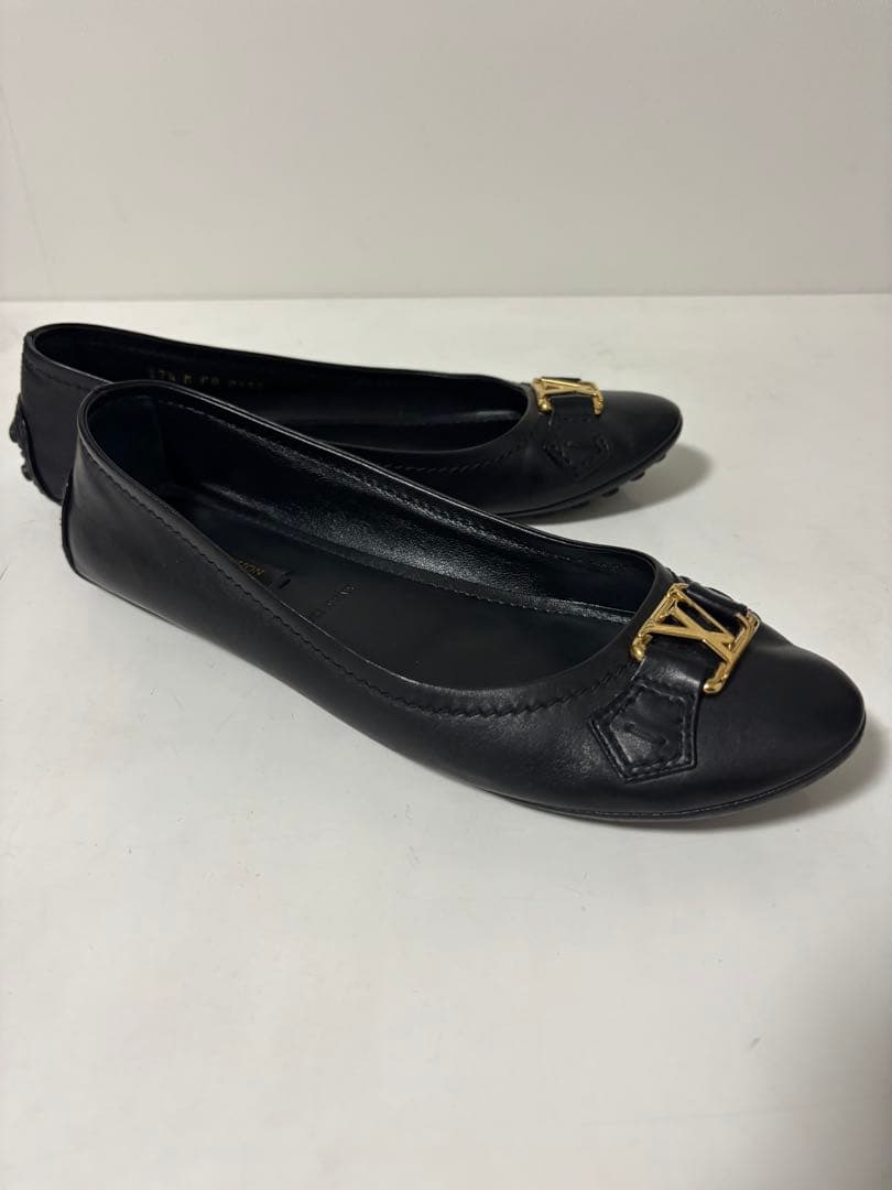 ルイヴィトン　パンプス　LVロゴ　ゴールド　レザー　黒　37 1/2