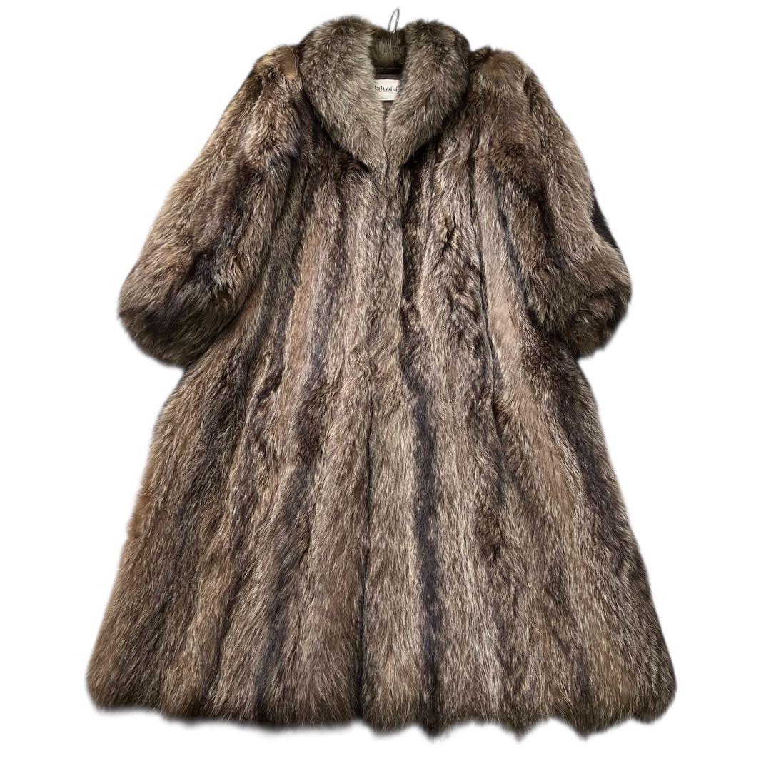 着丈110cm シルバーフォックス リアルファーコート 本毛皮 XLサイズ相当