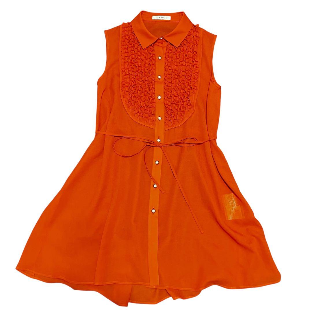 キャサリン様　美品ルネ Rene チュニックワンピース フリル パールボタン34