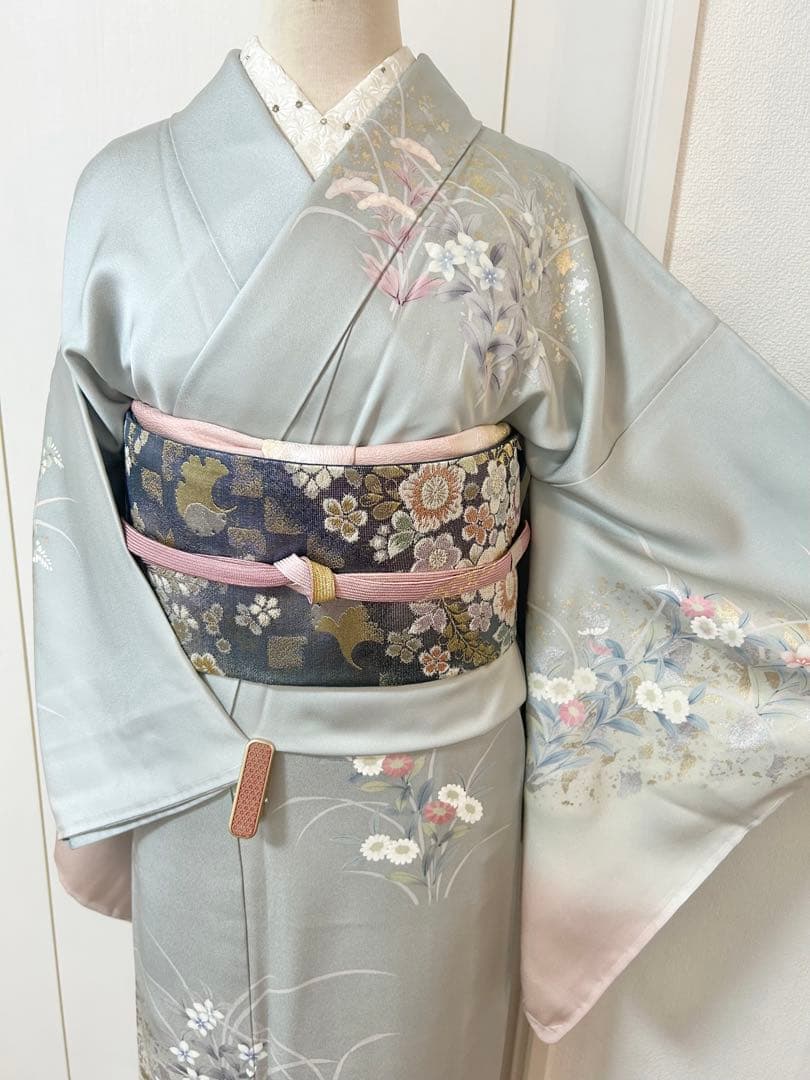 美品　未使用　しつけ糸付　裄丈長め　正絹訪問着　フルセット4点　袋帯ガード加工