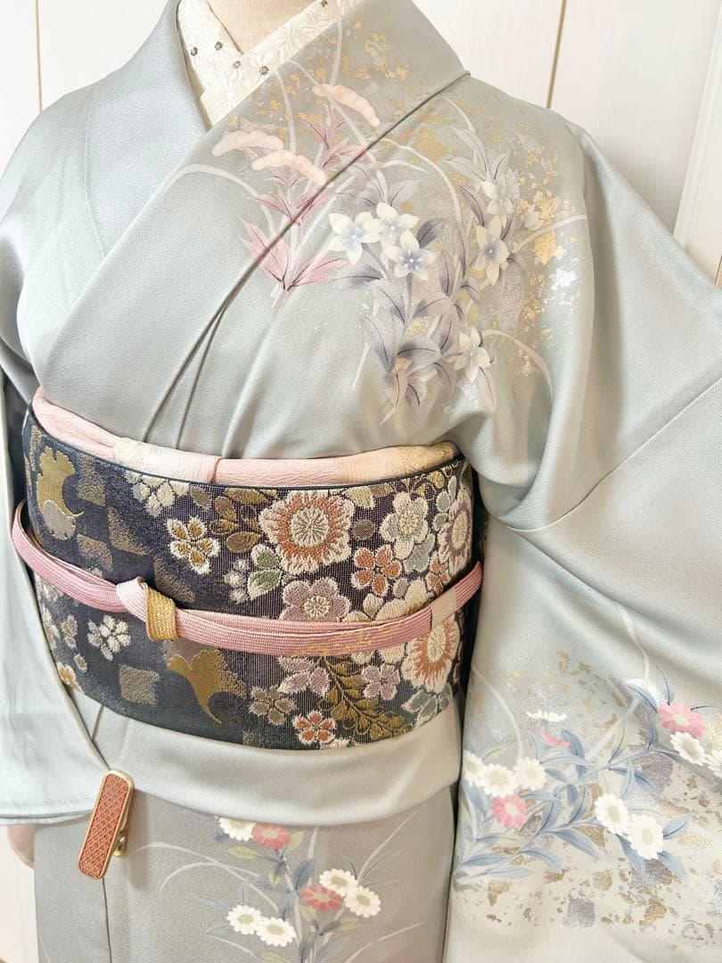 美品　未使用　しつけ糸付　裄丈長め　正絹訪問着　フルセット4点　袋帯ガード加工