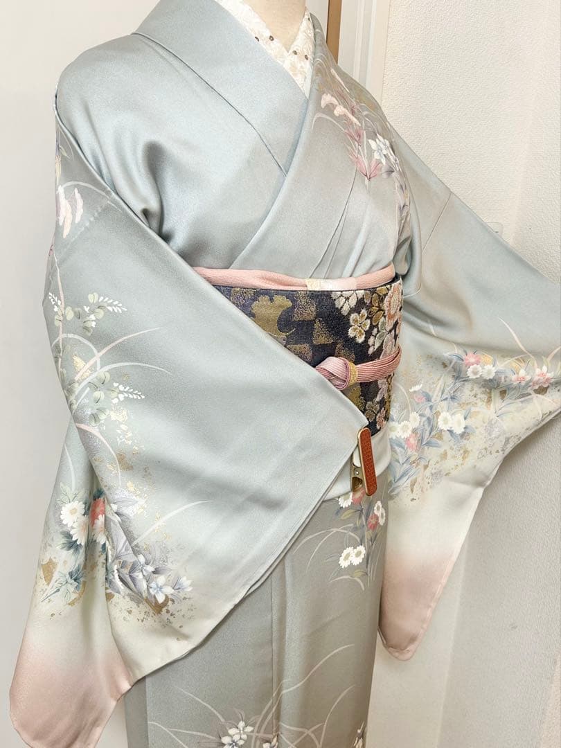 美品　未使用　しつけ糸付　裄丈長め　正絹訪問着　フルセット4点　袋帯ガード加工