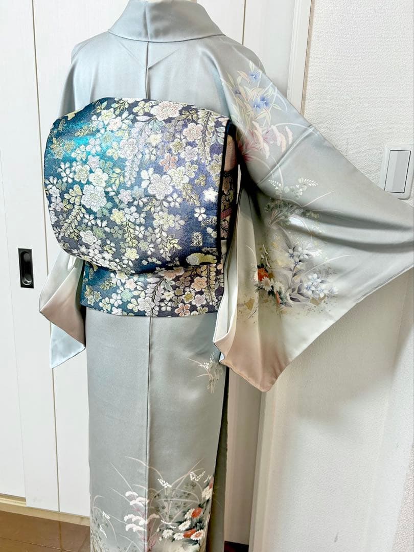 美品　未使用　しつけ糸付　裄丈長め　正絹訪問着　フルセット4点　袋帯ガード加工