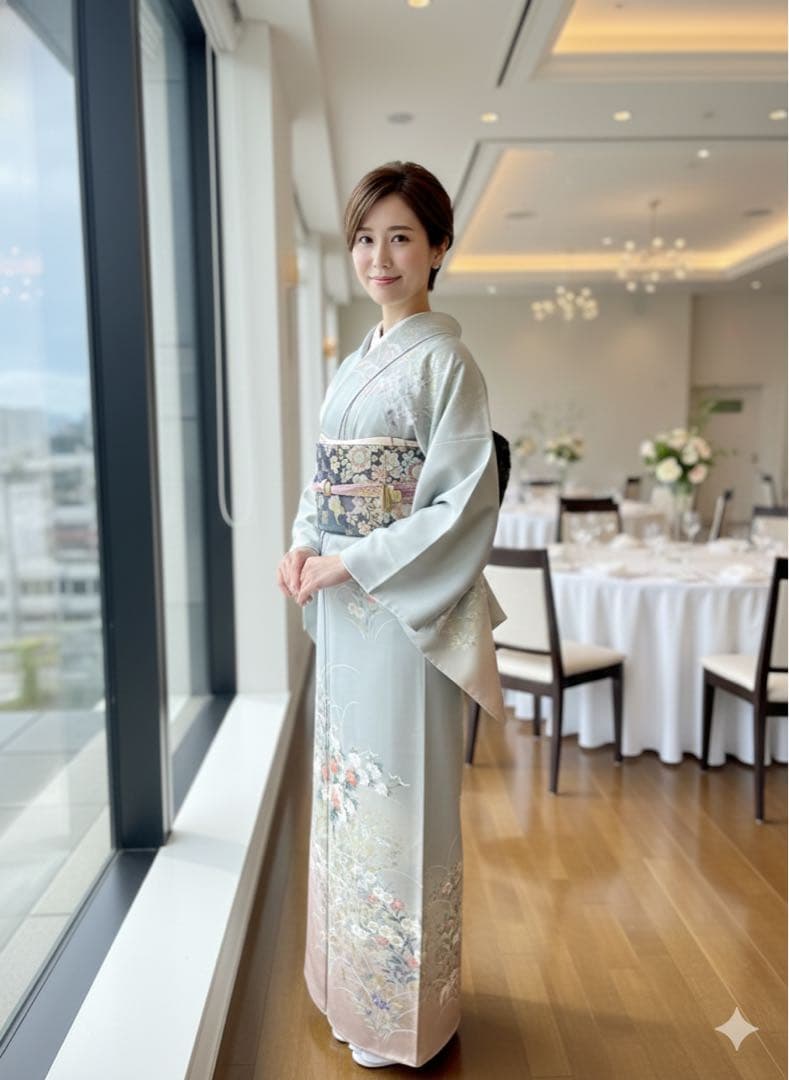 美品　未使用　しつけ糸付　裄丈長め　正絹訪問着　フルセット4点　袋帯ガード加工