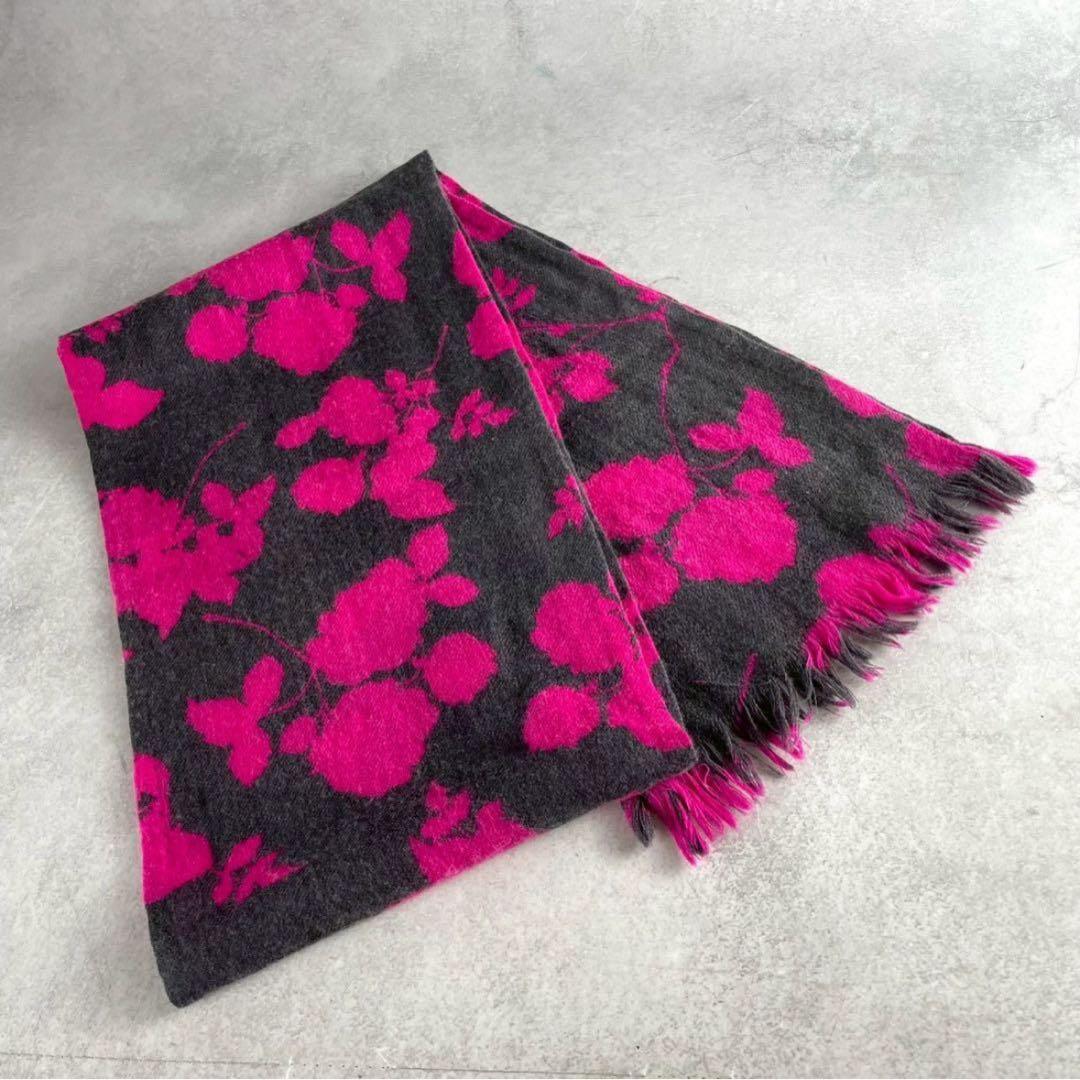 【美品・希少】ドリスヴァンノッテン 花柄 ストール ウール グレー ピンク