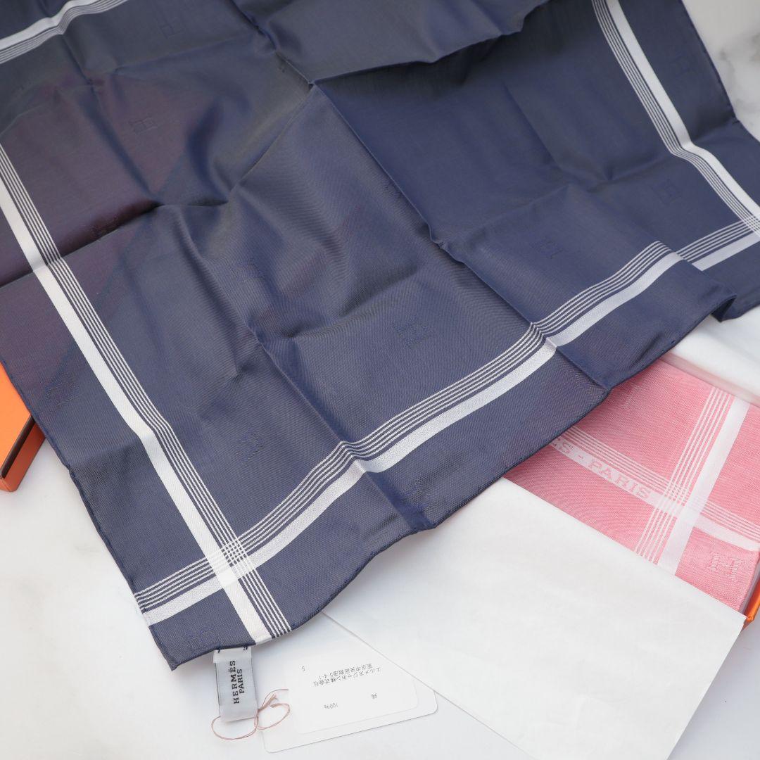 新品未使用 エルメス HERMES ハンカチ 2枚セット ネイビー ピンク