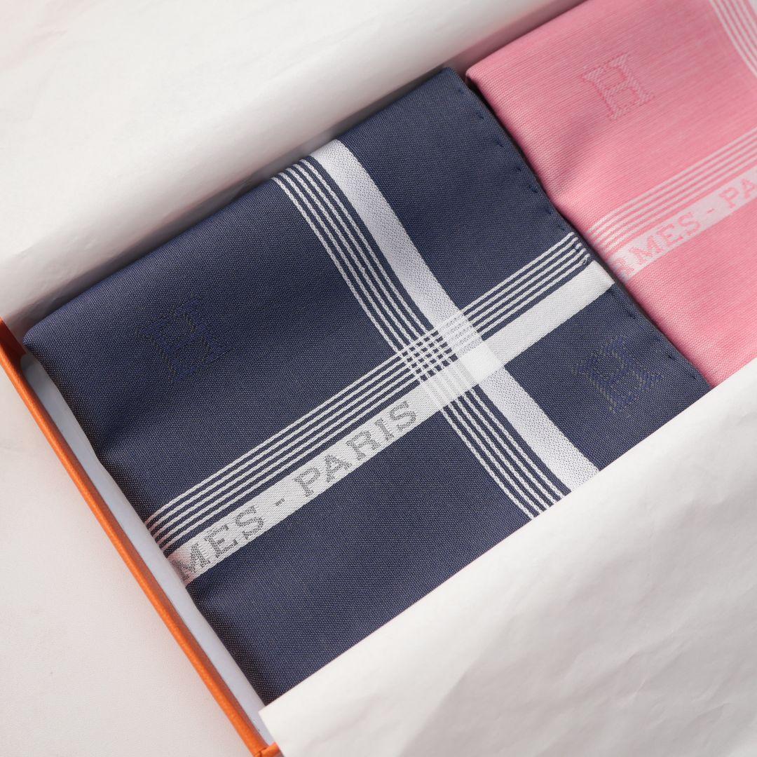 新品未使用 エルメス HERMES ハンカチ 2枚セット ネイビー ピンク