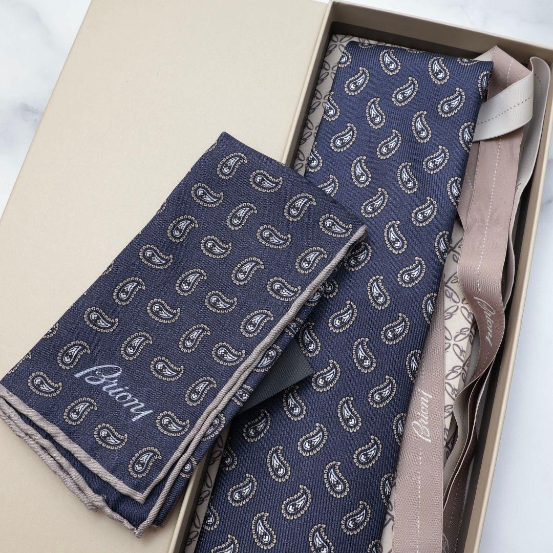 Brioni ネイビー ペイズリー ネクタイ チーフ セット ブリオーニ