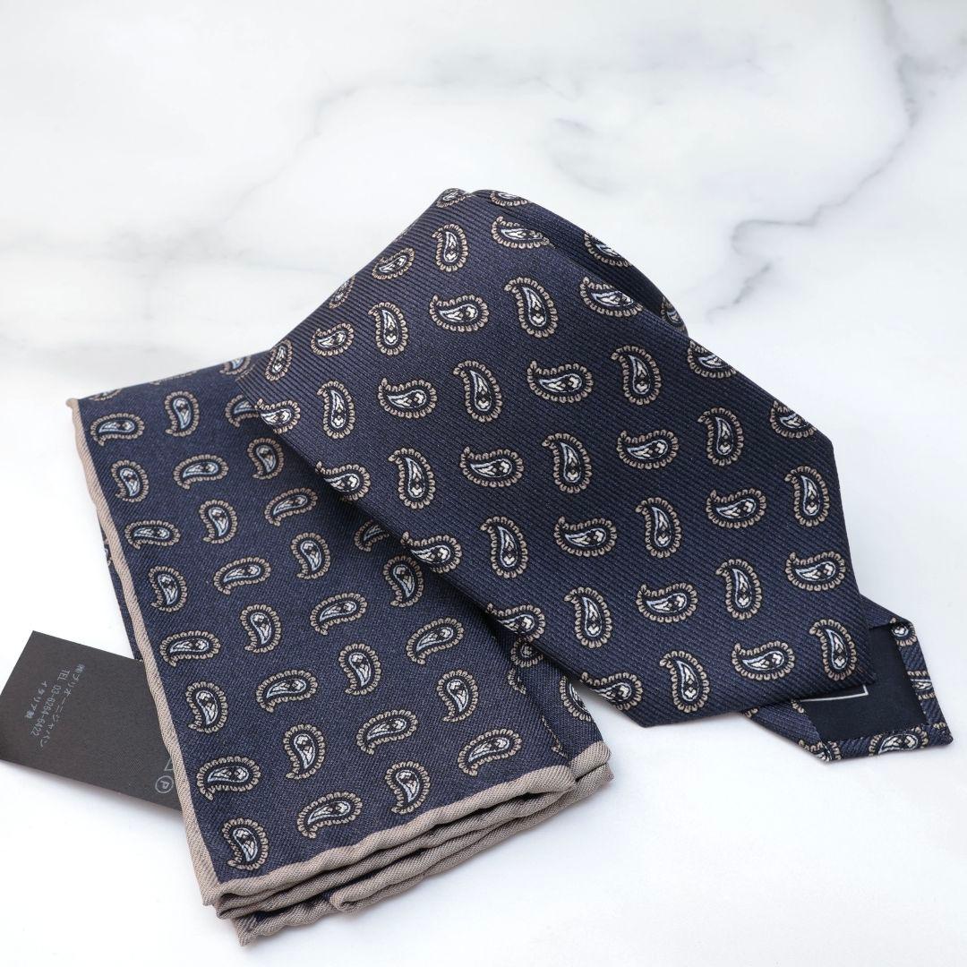 Brioni ネイビー ペイズリー ネクタイ チーフ セット ブリオーニ