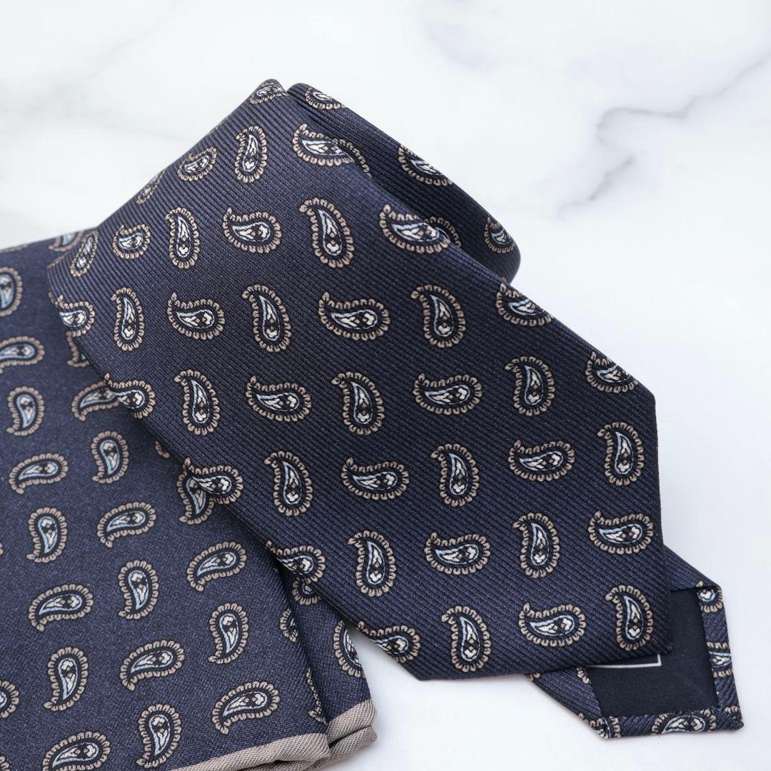 Brioni ネイビー ペイズリー ネクタイ チーフ セット ブリオーニ