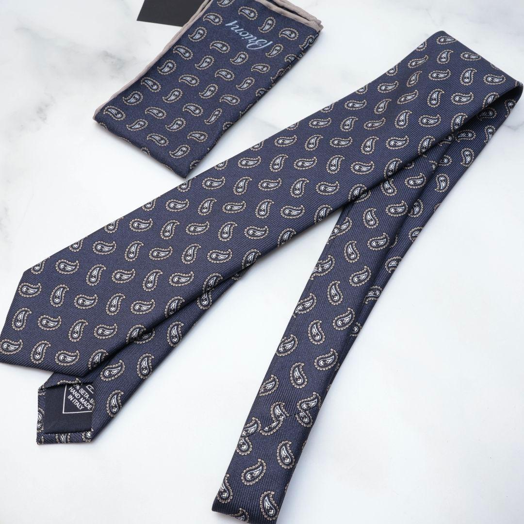 Brioni ネイビー ペイズリー ネクタイ チーフ セット ブリオーニ