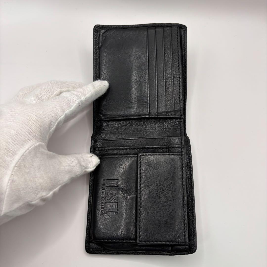 DIESEL 二つ折り財布　レザー　ブラック　X08844 Dロゴ　財布　革　黒