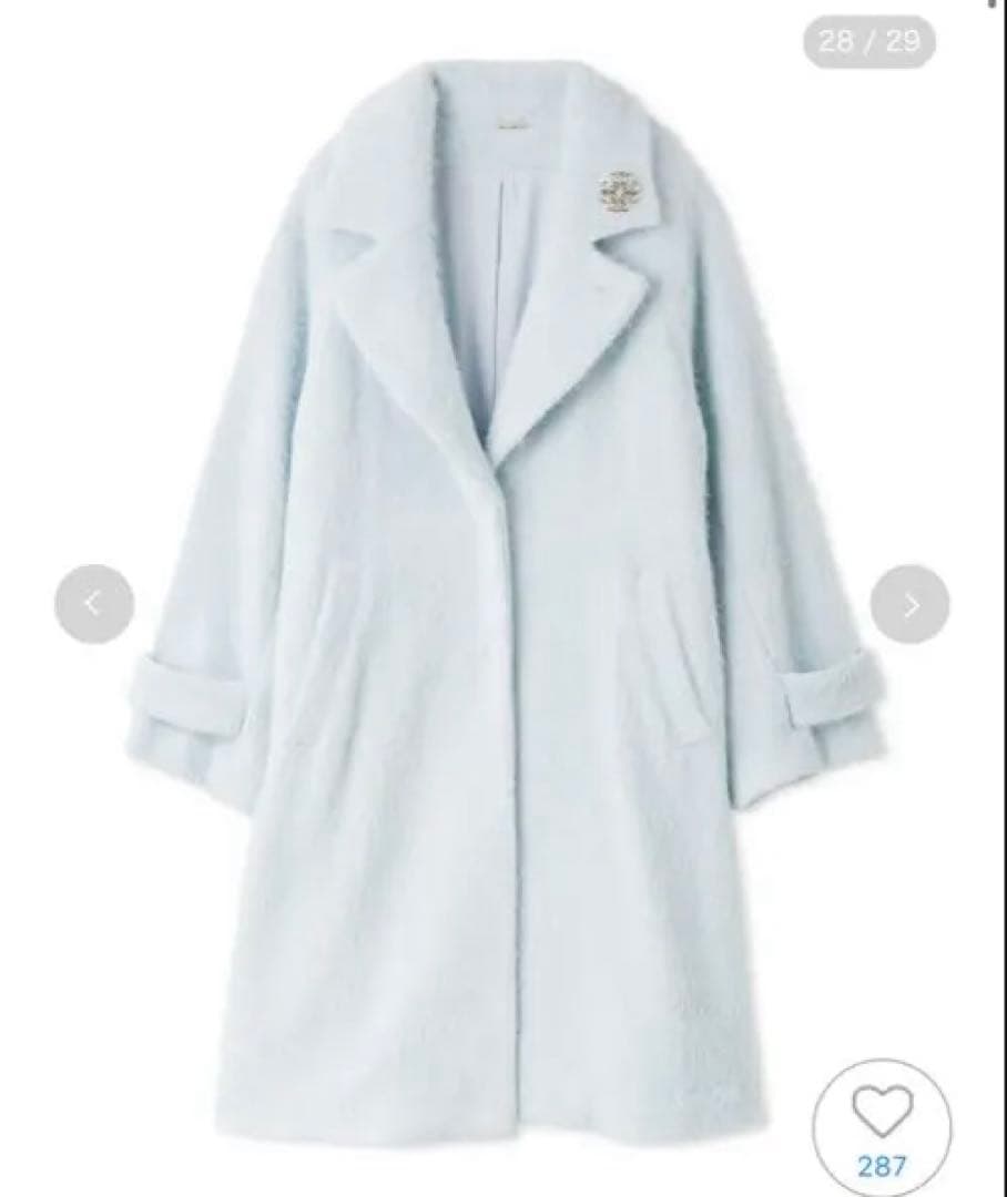 【新品】Snidel ブローチ付きシャギーロングコート LBLU 0サイズ