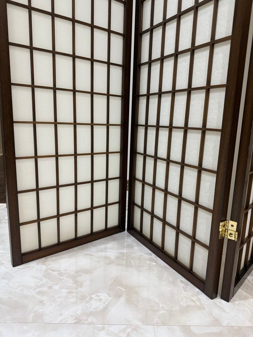 【美品】昭和レトロ 和モダン 木製 4連格子 障子パーテーション 間仕切り 衝立