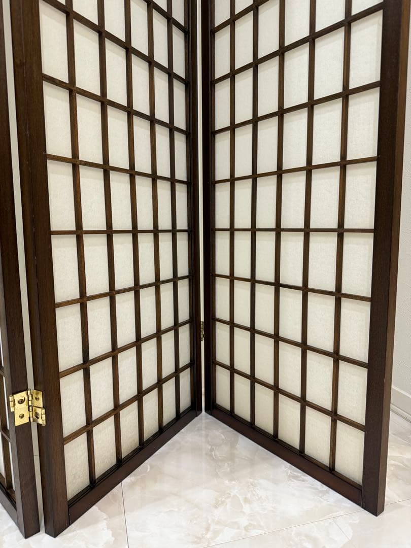 【美品】昭和レトロ 和モダン 木製 4連格子 障子パーテーション 間仕切り 衝立