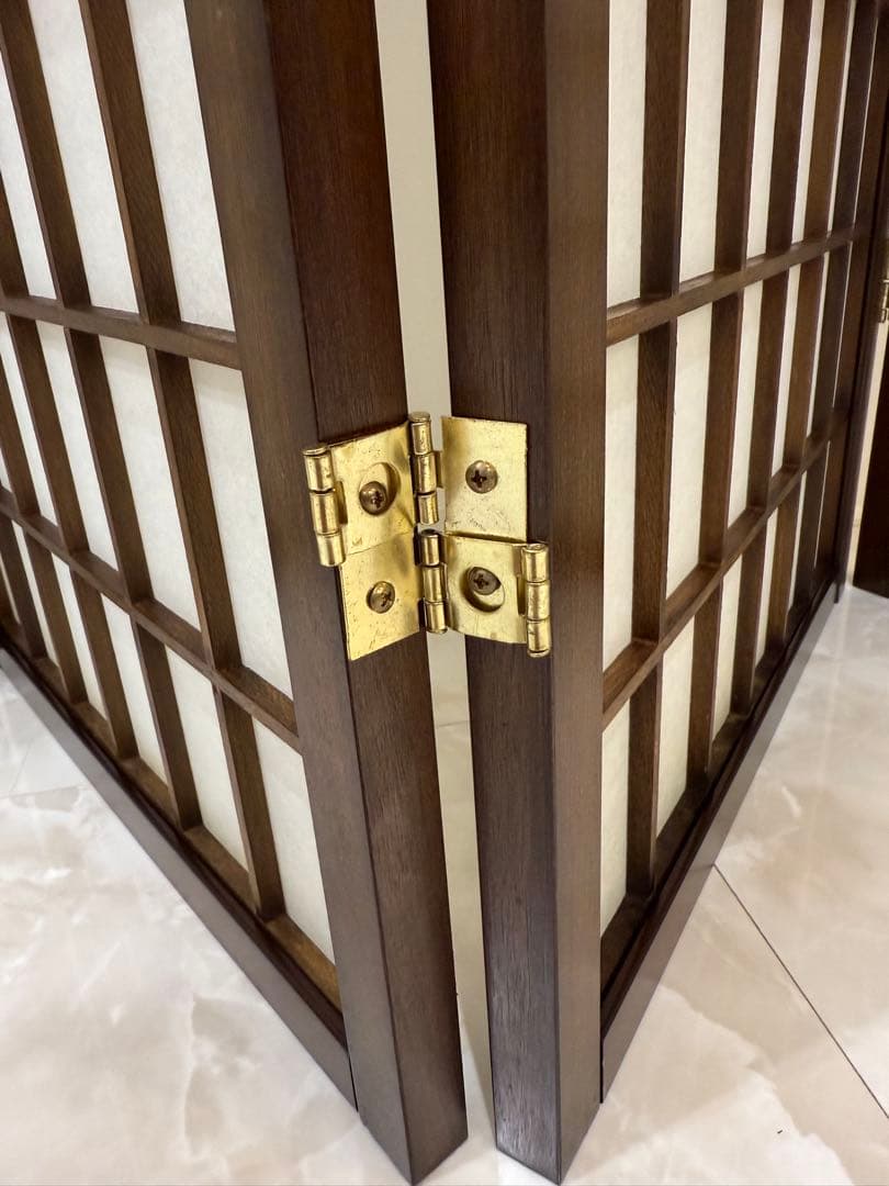 【美品】昭和レトロ 和モダン 木製 4連格子 障子パーテーション 間仕切り 衝立