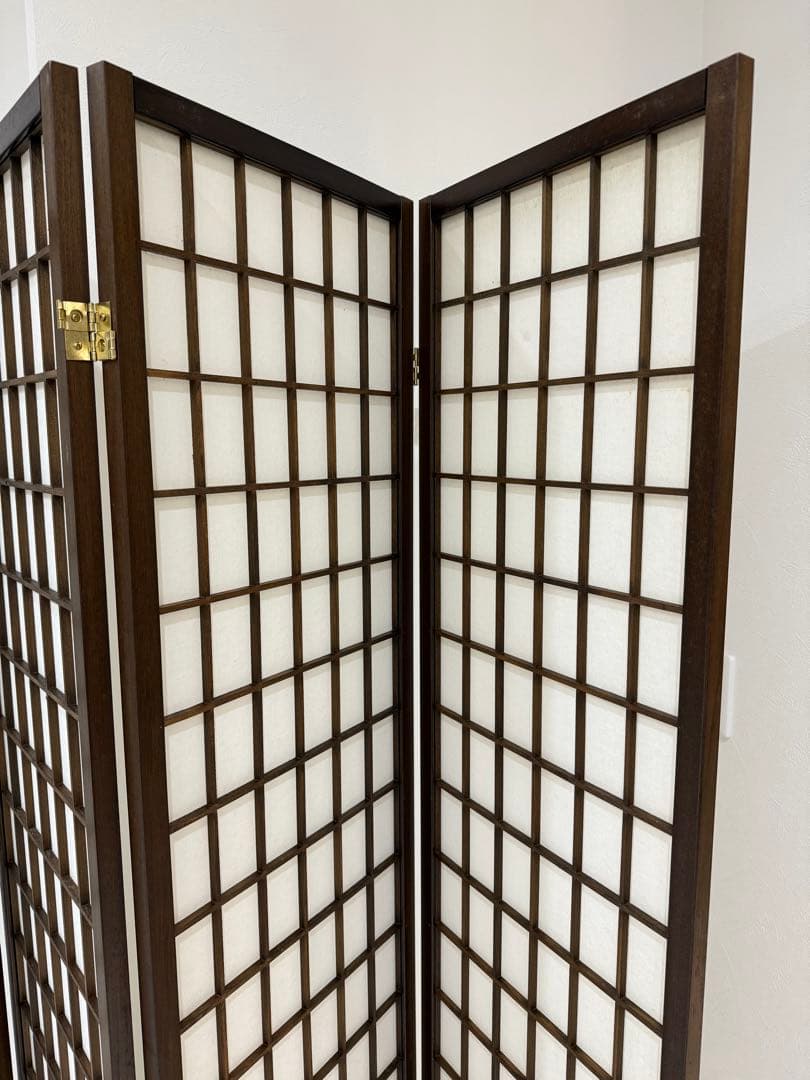 【美品】昭和レトロ 和モダン 木製 4連格子 障子パーテーション 間仕切り 衝立