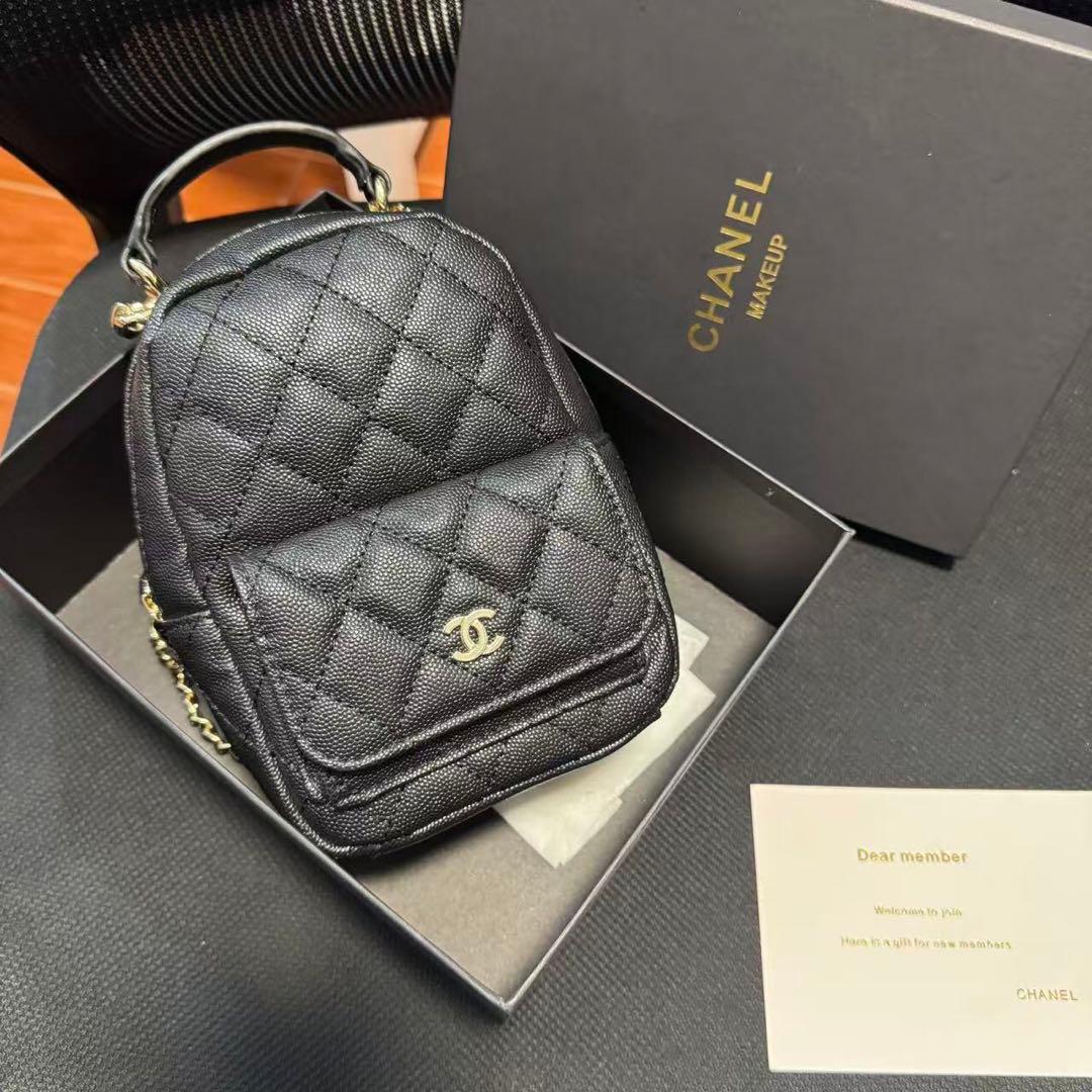 ノベルティ ブラック レザー キルティングバッグ ミニリュック