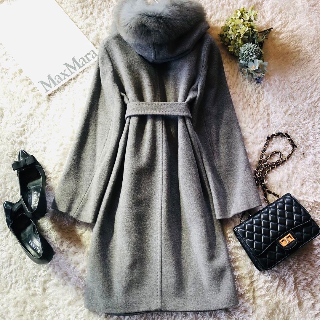 美品✨マックスマーラ フォックスファーコート アンゴラ シルク グレー 36