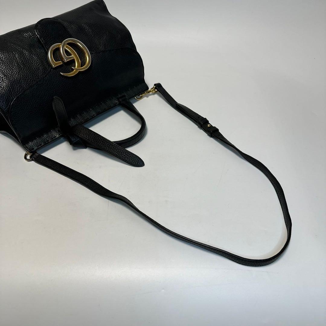 j85【美品】グッチ　GGマーモント　レザー　ブラック　2way ショルダー.