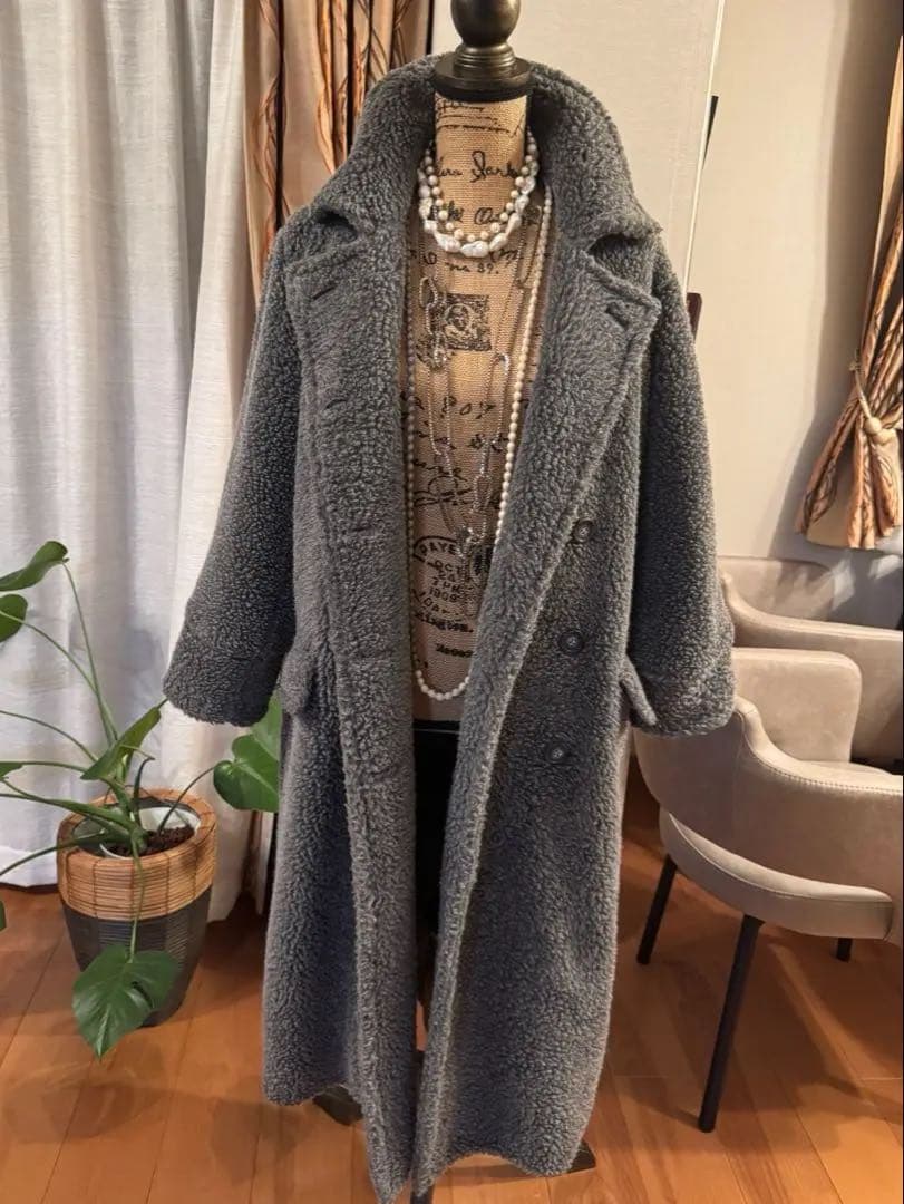 グレー ボア ロングコート　レジーナロマンティコ Sサイズゆったり