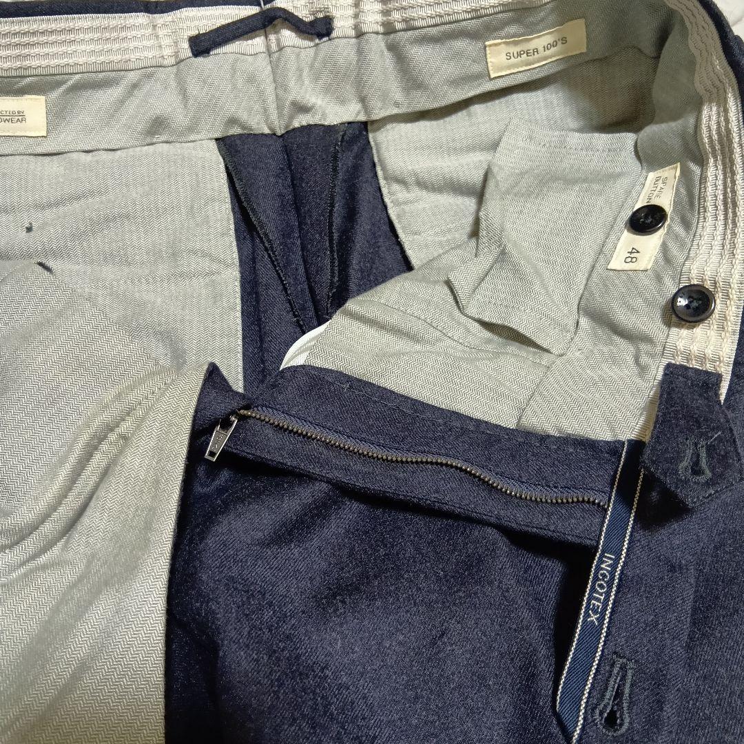 INCOTEX BEAMS スーパー100'S ウール 48 035型 ネイビー