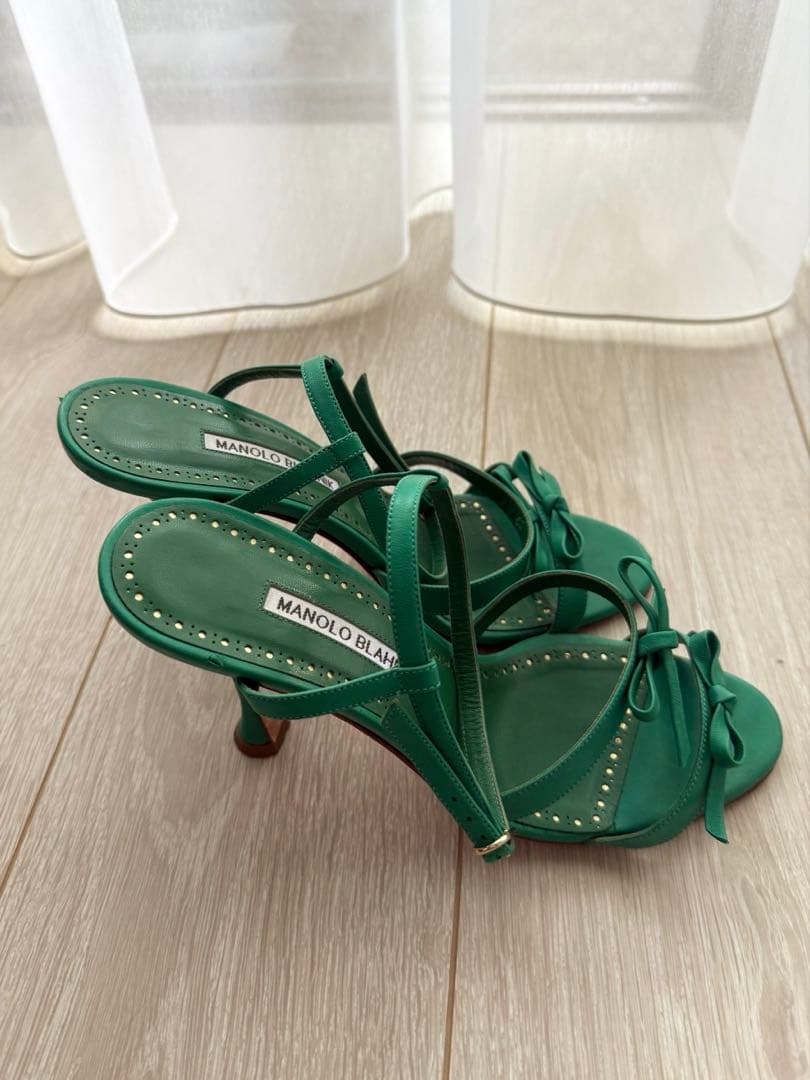 Manolo Blahnik 38 マノロ ミュール サンダル ヒール リボン