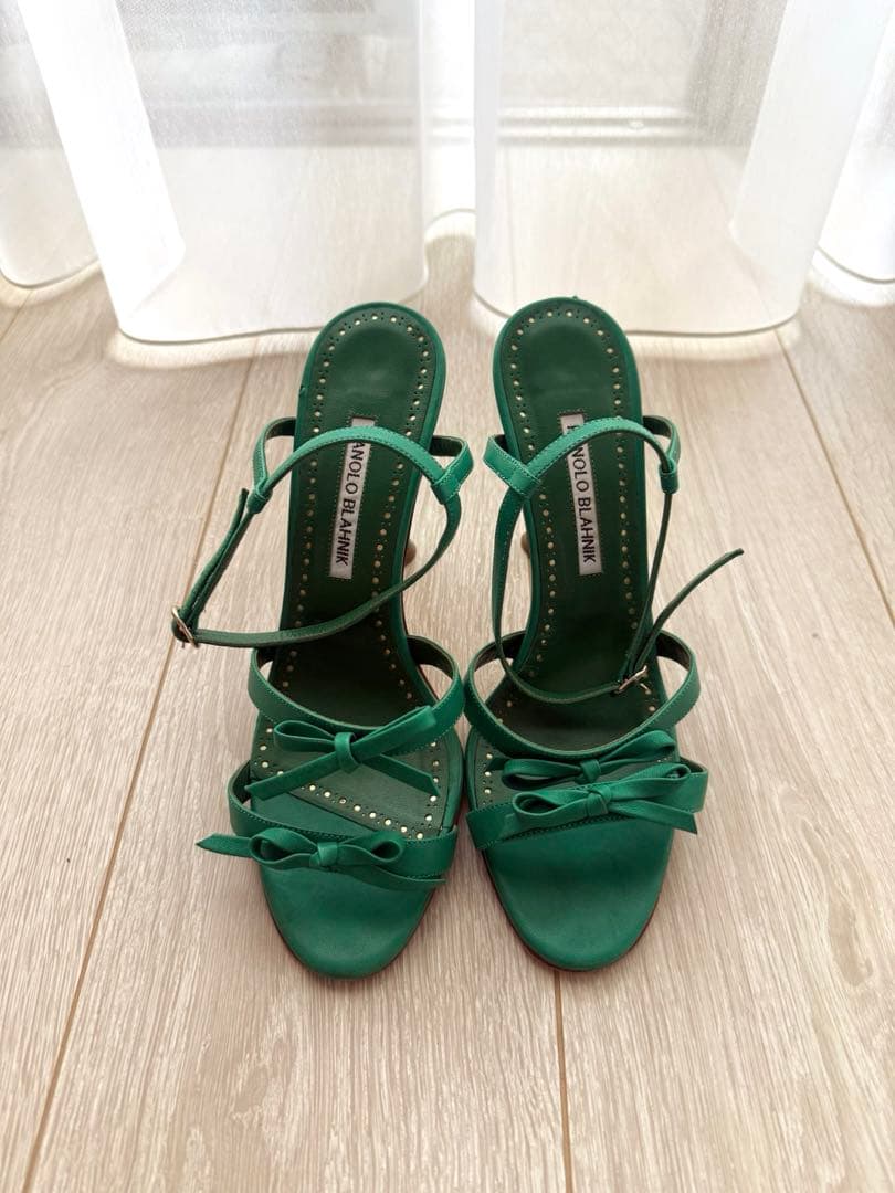 Manolo Blahnik 38 マノロ ミュール サンダル ヒール リボン