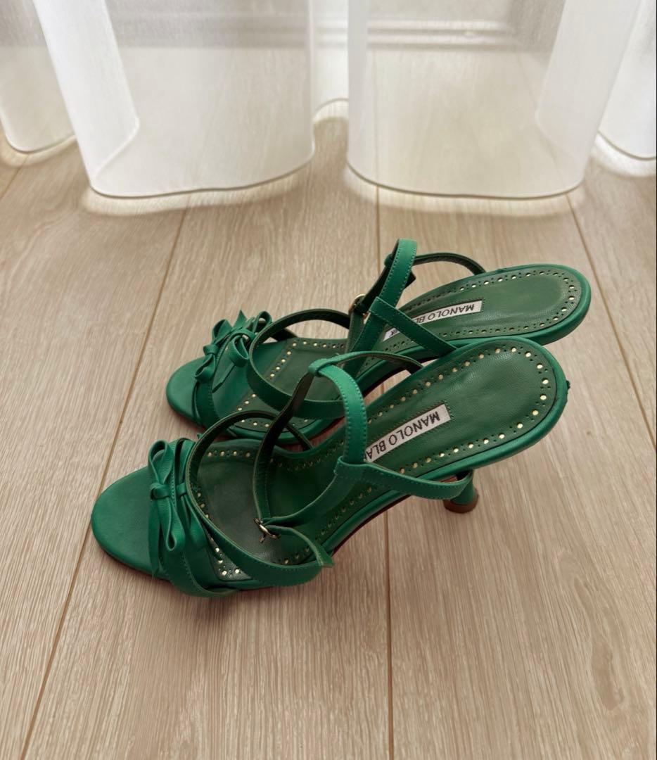 Manolo Blahnik 38 マノロ ミュール サンダル ヒール リボン