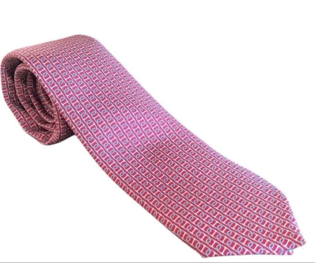 【美品】箱袋付き！HERMES エルメス幾何学模様 ネクタイ 赤・青