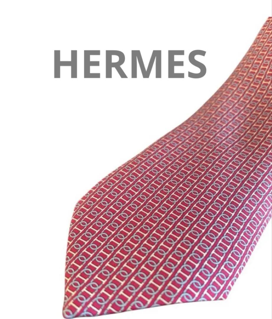 【美品】箱袋付き！HERMES エルメス幾何学模様 ネクタイ 赤・青