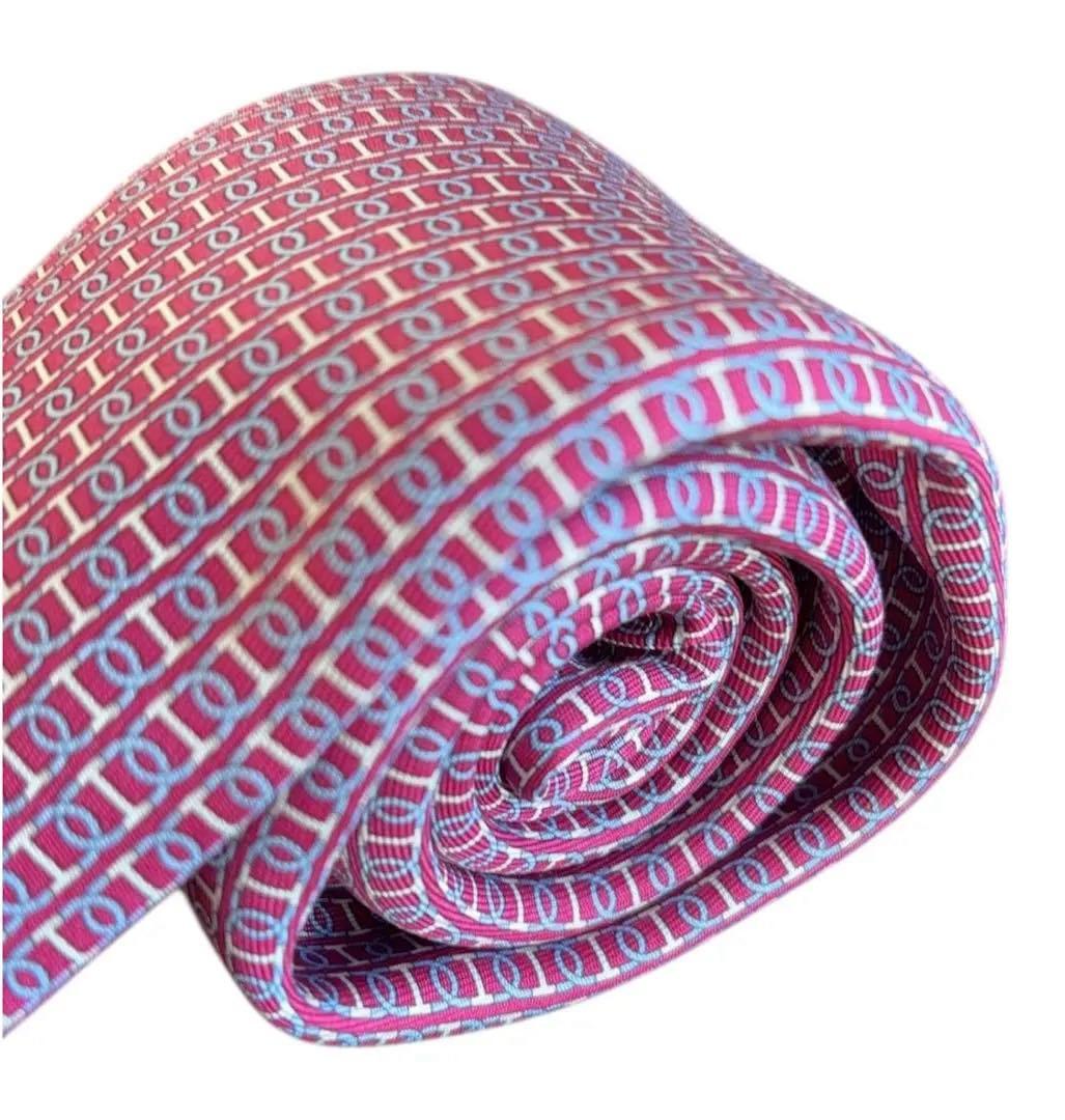 【美品】箱袋付き！HERMES エルメス幾何学模様 ネクタイ 赤・青