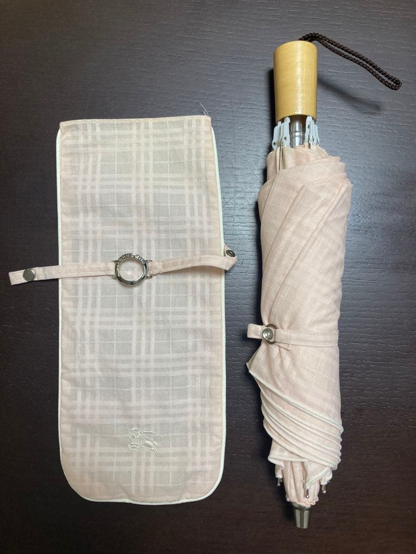 美品　Burberry バーバリー 折りたたみ日傘　チェック柄　ロゴ入り