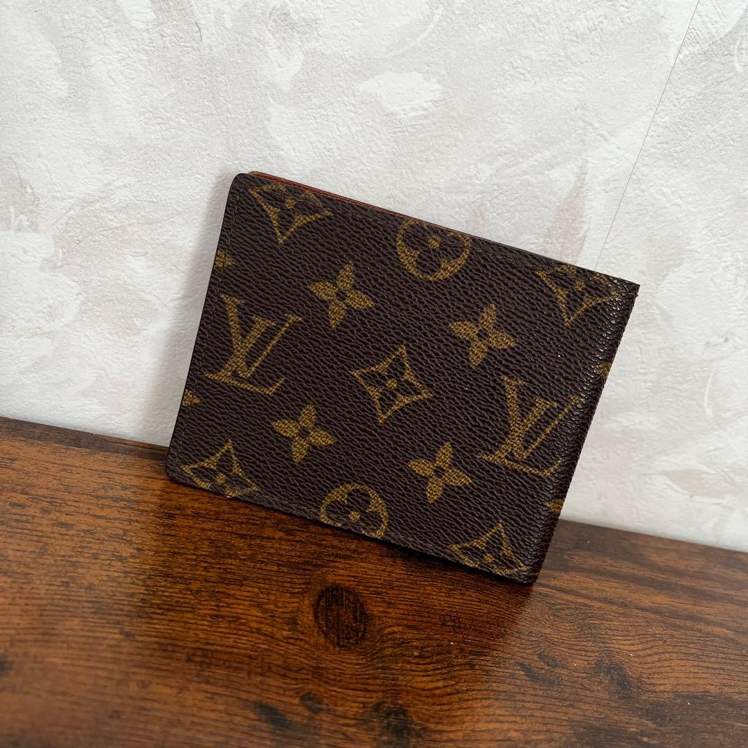 美品 ルイヴィトン モノグラム レザー 二つ折り財布 パスケース付きミニ財布