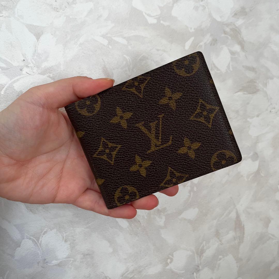 美品 ルイヴィトン モノグラム レザー 二つ折り財布 パスケース付きミニ財布