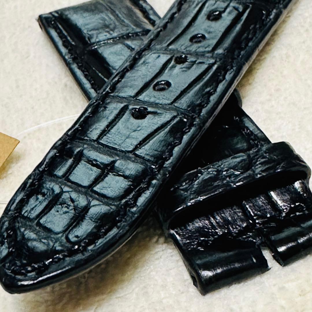 2179#22mm-20mmブラック★本物クロコダイル腕時計用レザーベルト