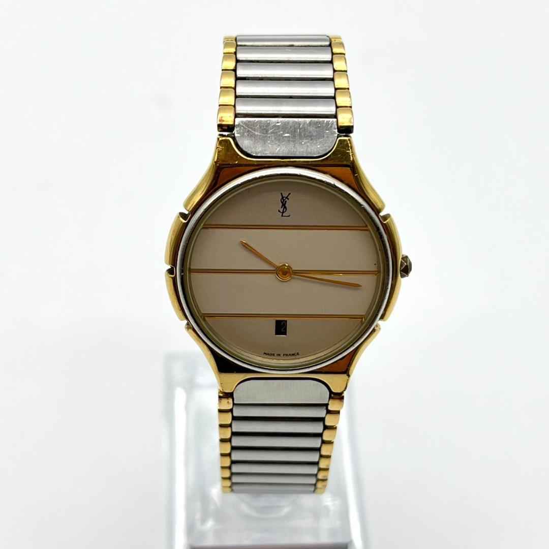レア イヴサンローラン 腕時計 新品電池交換済み ラウンド 2針 コンビ