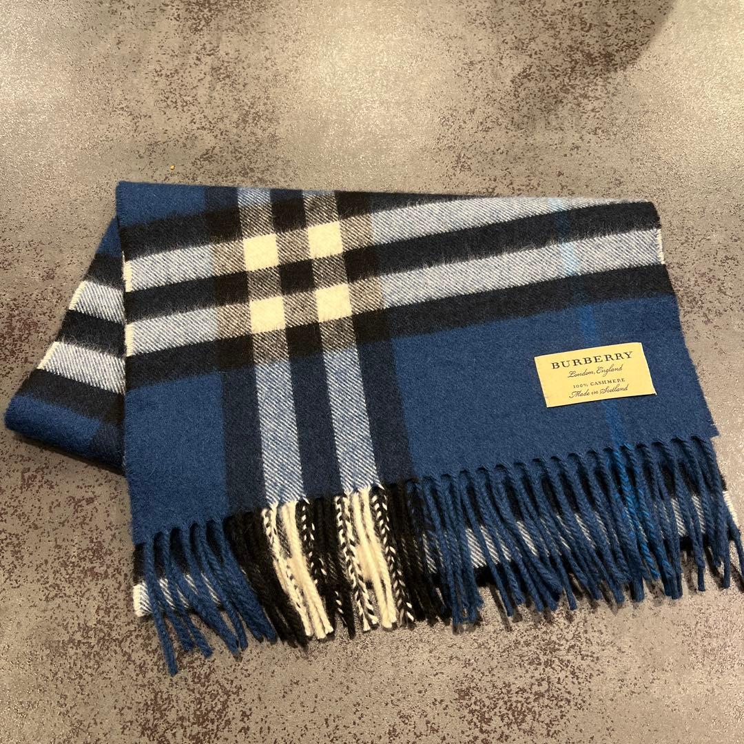 BURBERRY　バーバリー　マフラー　カシミア100％　インディゴ　美品