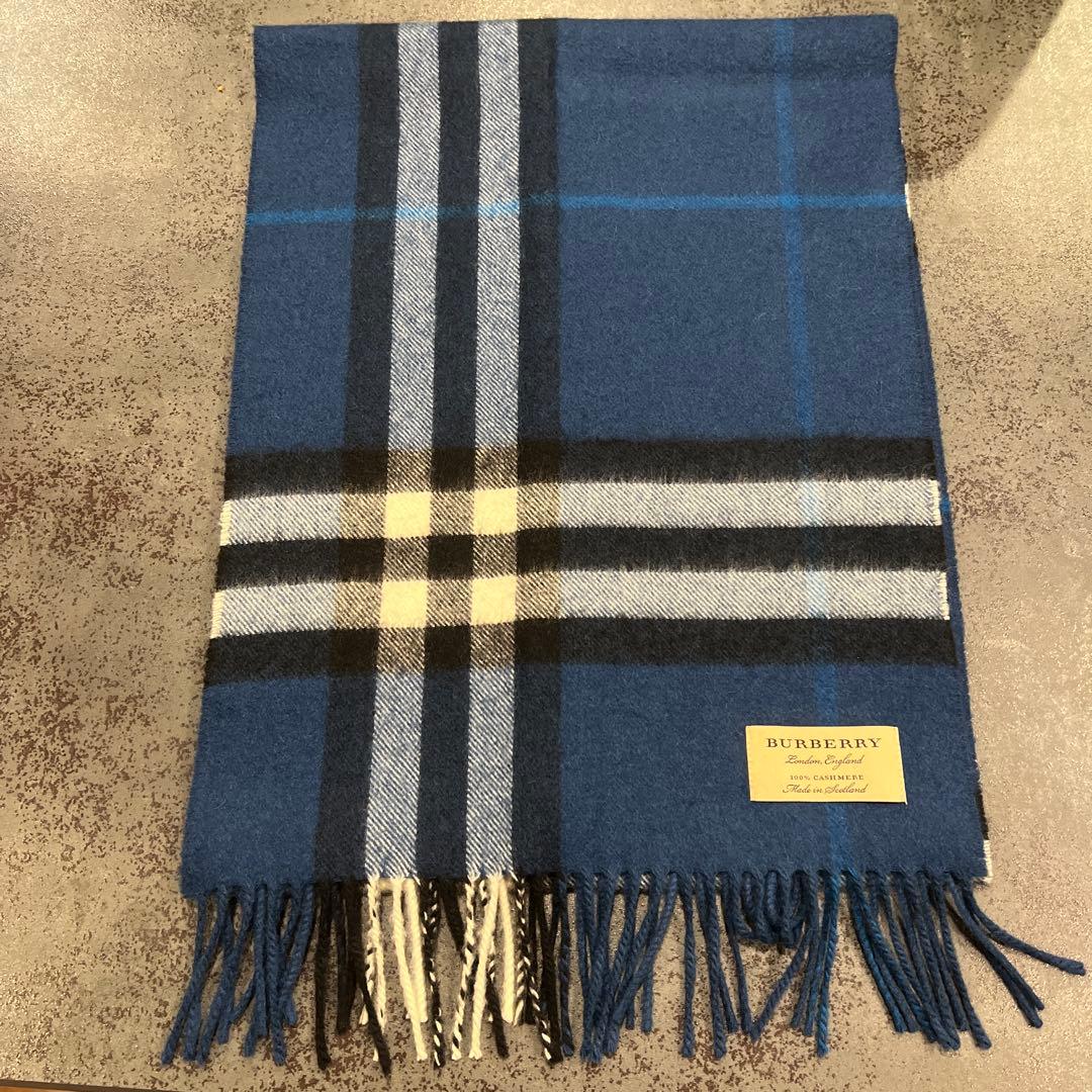 BURBERRY　バーバリー　マフラー　カシミア100％　インディゴ　美品
