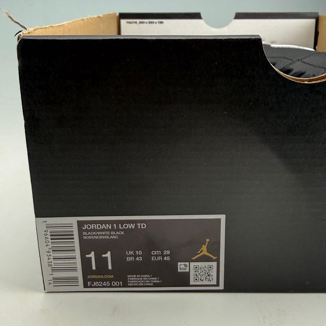 29cm ナイキ ジョーダン1 ロー TD クリート \"ブラック/ホワイト”黒白