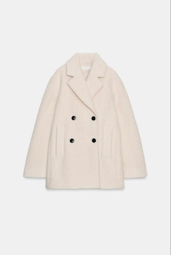 ZARA ブークレダブルブレストミディ丈コートXS