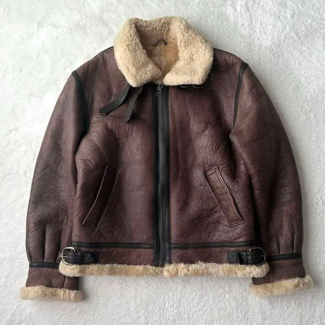 極暖✨B-3 ムートン フライトジャケット L 羊革 シープスキン 肉厚 茶