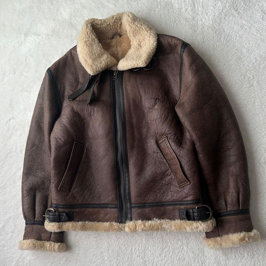 極暖✨B-3 ムートン フライトジャケット L 羊革 シープスキン 肉厚 茶