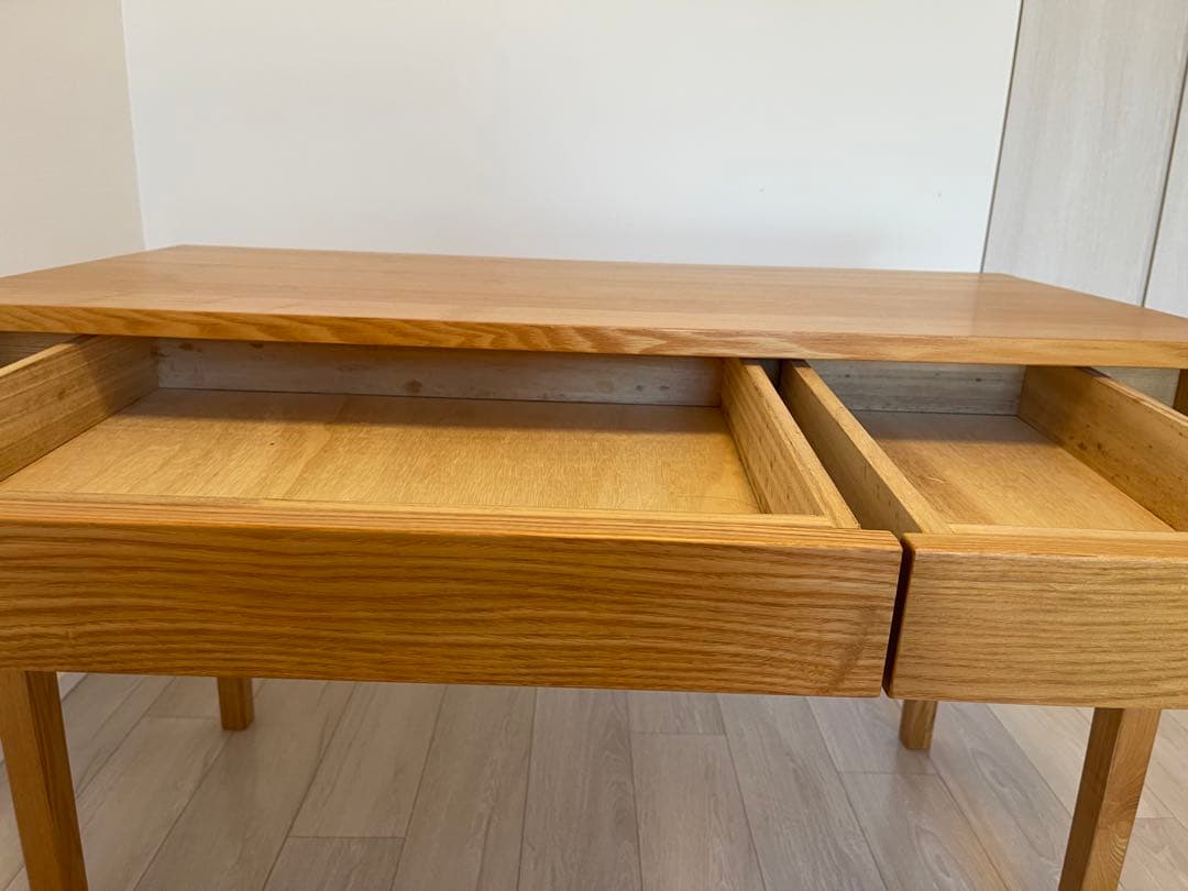 美品 無印良品 タモ材デスク 学習机 木製机 引き出し付 110×50cm